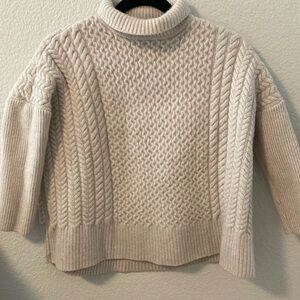 AYR Le Mini Le Square, ivory Cable-knit turtleneck sweater.